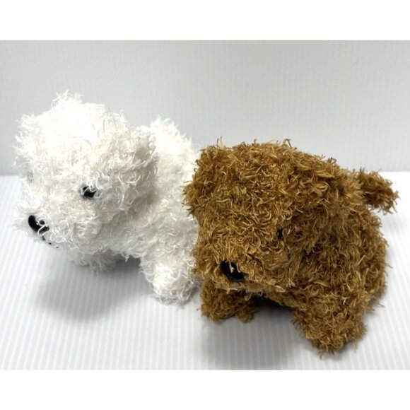 Small Plush Puppy Dog Stuffed Animals 2pc Set White Brown Mini Soft Toys - Picture 4 of 8